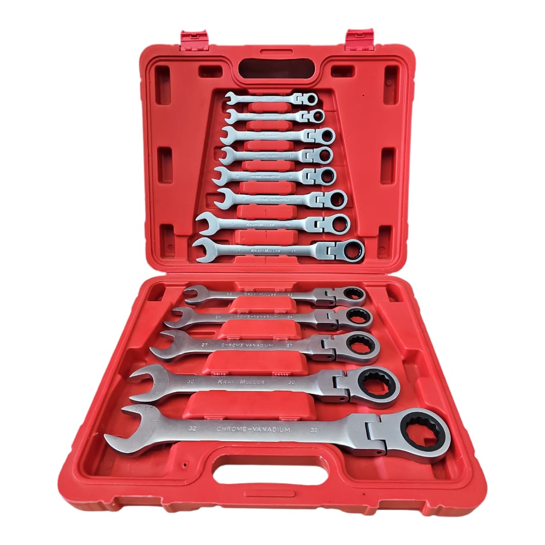 COFFRET CLÉS PLATES À CLIQUET ARTICULÉES 13 PIÈCES KRAFTMULLER