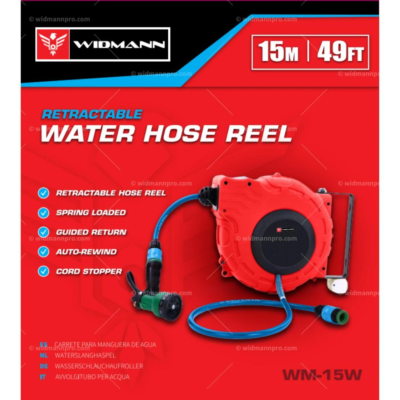 WIDMANN WM-15W : Enrouleur de tuyau mural rétractable. – Image 2